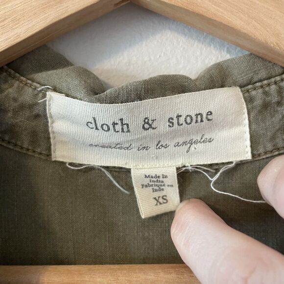 Cloth And Stone Anthropologie Tshirt Button Down Dress Olive Green Tencel Sz XS - Picture 3 of 5